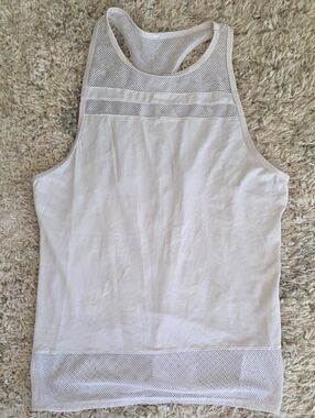 Fabletics White Mesh-Trim Racerback Muscle Tee